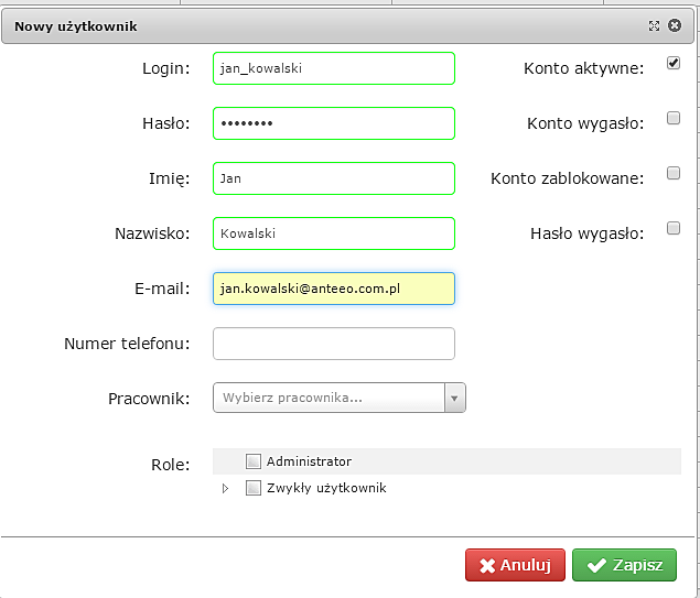 TERMINUS – nowy użytkownik