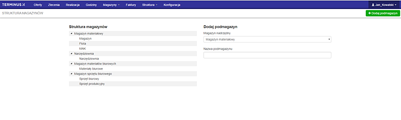 TERMINUS – struktura magazynów
